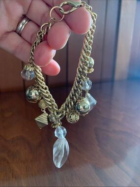 Gold-Tone Charm Drop Earrings with Clear Crystal Accents